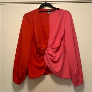 ASOS red and pink LOW V blouse